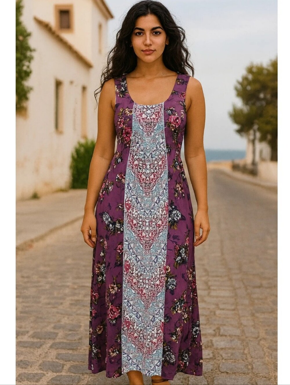 Sundance Maxi Boho Tank Dress Multi Print Floral & Geometric Women's Size 8